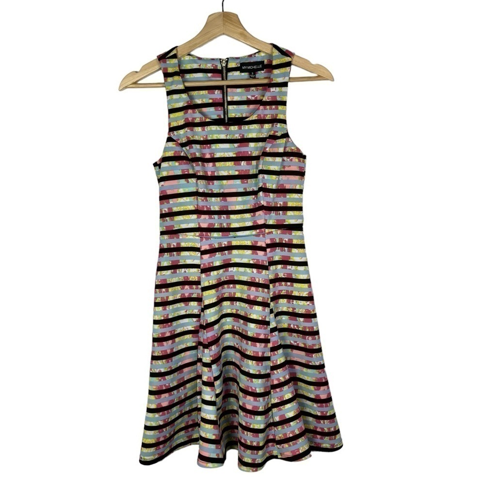 My Michelle Colorful Floral & Stripe Scuba Mini Dress 3
